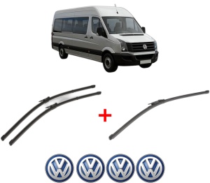 Set 3 stergatoare Volkswagen CRAFTER 30-35 Bus (2E_) din 2006 - 2016, pentru parbriz si luneta fata si spate auto, Valeo Silencio Xtrm, din cauciuc siliconat rezistent, 4 Stickere Auto VW v14224