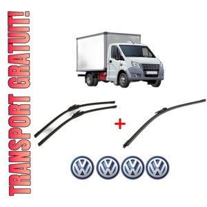 Set 3 stergatoare Volkswagen CRAFTER 30-50 Van (2E_) din 2006 - 2016, pentru parbriz si luneta fata si spate auto, Bosch Aerotwin, din cauciuc siliconat rezistent, 4 Stickere Auto VW