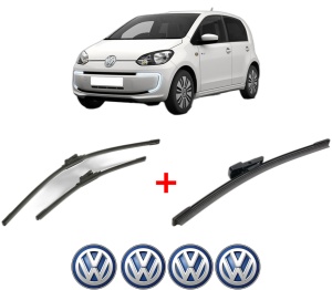 Set 3 stergatoare Volkswagen LOAD UP! (121, 122, BL1, BL2) din 2012 - 2020, pentru parbriz si luneta fata si spate auto, Bosch Aerotwin, din cauciuc siliconat rezistent, 4 Stickere Auto VW v5225