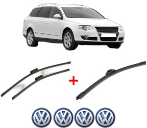 Set 3 stergatoare Volkswagen PASSAT B6 Variant (3C5) din 2005 - 2011, pentru parbriz si luneta fata si spate auto, Bosch Aerotwin, din cauciuc siliconat rezistent, 4 Stickere Auto VW v6545