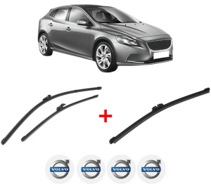 Set 3 stergatoare VOLVO V40 Hatchback (525) din 2012 - 2019, pentru parbriz si luneta fata si spate auto, Valeo Silencio, din cauciuc siliconat rezistent, 4 Stickere Auto VOLVO v11819