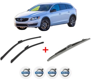 Set 3 stergatoare VOLVO V60 I Cross Country (157) din 2015 - 2018, pentru parbriz si luneta fata si spate auto, Bosch Twin, din cauciuc siliconat rezistent, 4 Stickere Auto VOLVO v6665