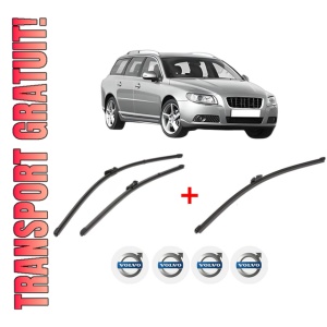 Set 3 stergatoare VOLVO V70 III (135) din 2007 - 2016, pentru parbriz si luneta fata si spate auto, Valeo Silencio Xtrm, din cauciuc siliconat rezistent, 4 Stickere Auto VOLVO - Img 1