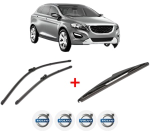 Set 3 stergatoare VOLVO XC60 I SUV (156) din 2008 - 2017, pentru parbriz si luneta fata si spate auto, Valeo Silencio, din cauciuc siliconat rezistent, 4 Stickere Auto VOLVO v15304