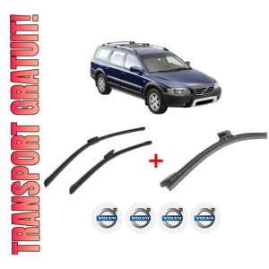 Set 3 stergatoare VOLVO XC70 II (136) din 2007 - 2016, pentru parbriz si luneta fata si spate auto, Bosch Aerotwin, din cauciuc siliconat rezistent, 4 Stickere Auto VOLVO