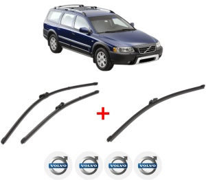 Set 3 stergatoare VOLVO XC70 II (136) din 2007 - 2016, pentru parbriz si luneta fata si spate auto, Valeo Silencio Xtrm, din cauciuc siliconat rezistent, 4 Stickere Auto VOLVO v14164