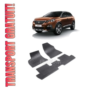 Set 4 covorase Peugeot 3008 2009-2016, din cauciuc 100%, compatibile cu autoturismul PEUGEOT 3008