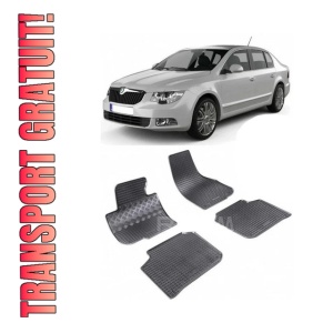 Set 4 covorase Skoda Superb 2008-2015, din cauciuc 100%, compatibile cu autoturismul SKODA Superb