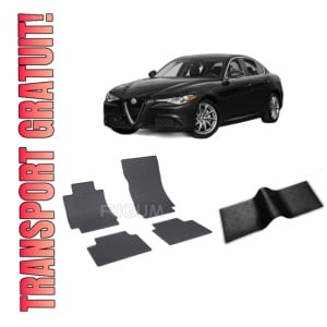 Set 5 covorase ALFA ROMEO GIULIA din 06.2016-2019, cu covoras tunel median, CAROSERIE SEDAN, Presuri cauciuc 100%, compatibil cu autoturismul ALFA ROMEO GIULIA, Rigum