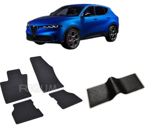 Set 5 covorase ALFA ROMEO TONALE din 05.2022-PREZENT, cu covoras tunel median, CAROSERIE SUV, Presuri cauciuc 100%, compatibil cu autoturismul ALFA ROMEO TONALE, Rigum - Img 2