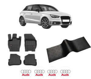Set 5 covorase auto AUDI A1 Sportback (8XA, 8XF) din 1999-2008, cu covoras tunel median, presuri auto din cauciuc, 4x Stickere auto cu AUDI - Img 2