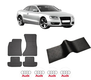 Set 5 covorase auto AUDI A5 (8T3) din 2011-2018, cu covoras tunel median, presuri auto din cauciuc, 4x Stickere auto cu AUDI - Img 2
