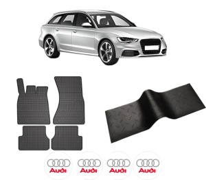 Set 5 covorase auto AUDI A6 C7 Avant (4G5, 4GD) din 2015-2022, cu covoras tunel median, presuri auto din cauciuc, 4x Stickere auto cu AUDI - Img 2