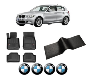 Set 5 covorase auto BMW Seria 1 (E87) din 2004-2011, cu covoras tunel median, presuri auto din cauciuc, 4x Stickere auto cu BMW - Img 2