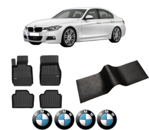 Set 5 covorase auto BMW Seria 3 (F30, F80) din 2006-2015, cu covoras tunel median, presuri auto din cauciuc, 4x Stickere auto cu BMW - Img 2