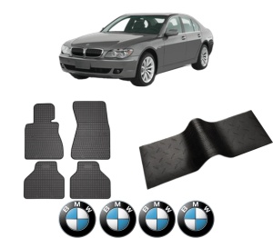 Set 5 covorase auto BMW Seria 7 (E65, E66, E67) din 2015-2021, cu covoras tunel median, presuri auto din cauciuc, 4x Stickere auto cu BMW - Img 2