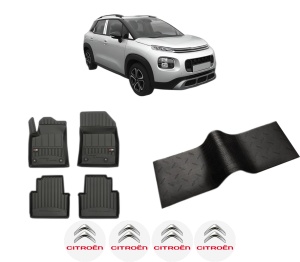 Set 5 covorase auto CITROEN C3 AIRCROSS II (2R_, 2C_) din 2019-2021, cu covoras tunel median, presuri auto din cauciuc, 4x Stickere auto cu CITROEN - Img 2
