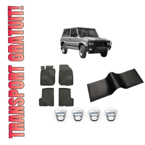Set 5 covorase auto DACIA DUSTER din 2010-2018, cu covoras tunel median, presuri auto din cauciuc, 4x Stickere auto cu DACIA