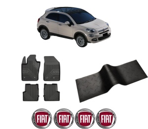 Set 5 covorase auto FIAT 500X (334_) din 2010-2018, cu covoras tunel median, presuri auto din cauciuc, 4x Stickere auto cu FIAT - Img 2