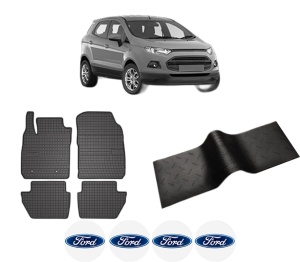 Set 5 covorase auto FORD ECOSPORT din 2008-2021, cu covoras tunel median, presuri auto din cauciuc, 4x Stickere auto cu FORD - Img 2