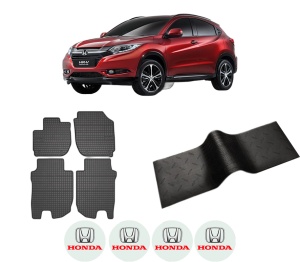 Set 5 covorase auto HONDA HR-V (RU) din 1998-2013, cu covoras tunel median, presuri auto din cauciuc, 4x Stickere auto cu HONDA - Img 2