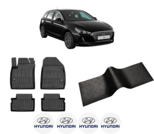 Set 5 covorase auto HYUNDAI i30 (PDE, PD, PDEN) din 2008-2017, cu covoras tunel median, presuri auto din cauciuc, 4x Stickere auto cu HYUNDAI - Img 2
