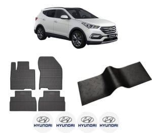 Set 5 covorase auto HYUNDAI SANTA FE IV SUV Van (TM) din 2011-2018, cu covoras tunel median, presuri auto din cauciuc, 4x Stickere auto cu HYUNDAI - Img 2