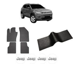 Set 5 covorase auto JEEP COMPASS (MP, M6, MV, M7) din 2008-2017, cu covoras tunel median, presuri auto din cauciuc, 4x Stickere auto cu JEEP - Img 2