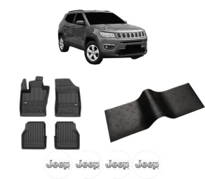 Set 5 covorase auto JEEP COMPASS (MP, M6, MV, M7) din 2008-2017, cu covoras tunel median, presuri auto din cauciuc, 4x Stickere auto cu JEEP - Img 2