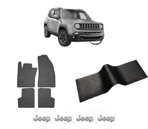 Set 5 covorase auto JEEP RENEGADE SUV (BU, B1, BV) din 2018-2024, cu covoras tunel median, presuri auto din cauciuc, 4x Stickere auto cu JEEP - Img 2