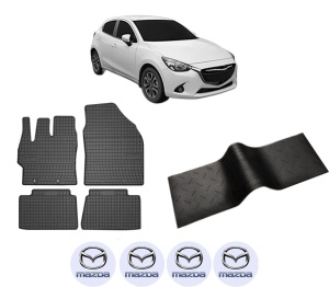 Set 5 covorase auto MAZDA 2 Hatchback (DL, DJ) din 2016-2020, cu covoras tunel median, presuri auto din cauciuc, 4x Stickere auto cu MAZDA - Img 2