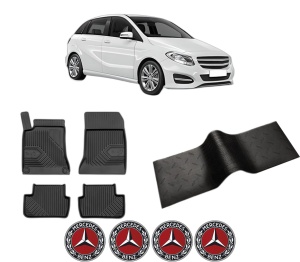 Set 5 covorase auto MERCEDES-BENZ B-CLASS Sports Tourer (W246, W242) din 2016-2018, cu covoras tunel median, presuri auto din cauciuc, 4x Stickere auto cu MERCEDES-BENZ - Img 2