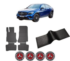 Set 5 covorase auto MERCEDES-BENZ GLC Coupe (C253) din 2009-2017, cu covoras tunel median, presuri auto din cauciuc, 4x Stickere auto cu MERCEDES-BENZ - Img 2