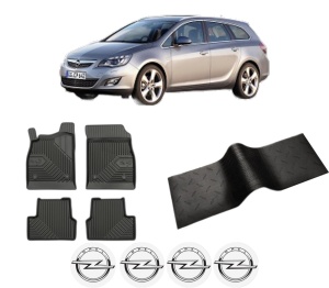 Set 5 covorase auto OPEL ASTRA J Sports Tourer (P10) din 2016-2021, cu covoras tunel median, presuri auto din cauciuc, 4x Stickere auto cu OPEL - Img 2