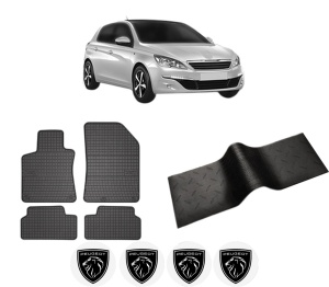 Set 5 covorase auto PEUGEOT 308 Hatchback Van (LB_) din 2007-2013, cu covoras tunel median, presuri auto din cauciuc, 4x Stickere auto cu PEUGEOT - Img 2