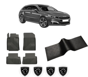 Set 5 covorase auto PEUGEOT 508 SW I (8E_) din 2008-2017, cu covoras tunel median, presuri auto din cauciuc, 4x Stickere auto cu PEUGEOT - Img 2