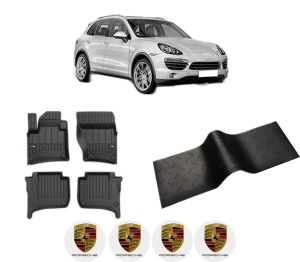 Set 5 covorase auto PORSCHE CAYENNE (92A) din 2014-2024, cu covoras tunel median, presuri auto din cauciuc, 4x Stickere auto cu PORSCHE - Img 2