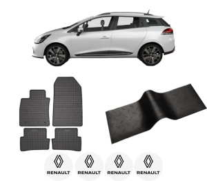 Set 5 covorase auto RENAULT CLIO IV Estate Van (KH_) din 2014-2018, cu covoras tunel median, presuri auto din cauciuc, 4x Stickere auto cu RENAULT - Img 2