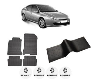 Set 5 covorase auto RENAULT LAGUNA III (BT0/1) din 2010-2020, cu covoras tunel median, presuri auto din cauciuc, 4x Stickere auto cu RENAULT - Img 2