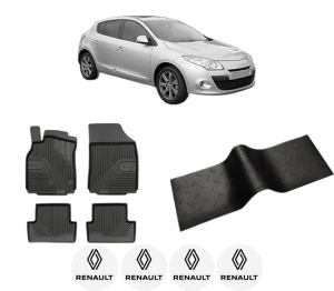 Set 5 covorase auto RENAULT MEGANE III Hatchback Van (BZ_) din 2009-2017, cu covoras tunel median, presuri auto din cauciuc, 4x Stickere auto cu RENAULT - Img 2