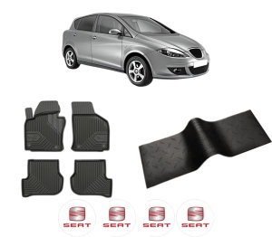 Set 5 covorase auto SEAT TOLEDO III (5P2) din 2015-2017, cu covoras tunel median, presuri auto din cauciuc, 4x Stickere auto cu SEAT - Img 2