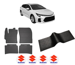 Set 5 covorase auto SUZUKI SWACE (AMZ_) din 2004-2012, cu covoras tunel median, presuri auto din cauciuc, 4x Stickere auto cu SUZUKI - Img 2