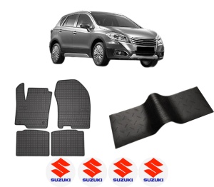Set 5 covorase auto SUZUKI SX4 S-CROSS (JY) din 2014-2016, cu covoras tunel median, presuri auto din cauciuc, 4x Stickere auto cu SUZUKI - Img 2