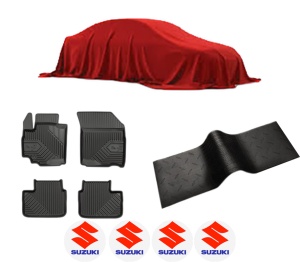 Set 5 covorase auto SUZUKI SX4 Saloon (GY, RW) din 2015-2021, cu covoras tunel median, presuri auto din cauciuc, 4x Stickere auto cu SUZUKI - Img 2