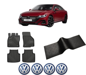 Set 5 covorase auto Volkswagen ARTEON (3H7, 3H8) din 2015-2018, cu covoras tunel median, presuri auto din cauciuc, 4x Stickere auto cu Volkswagen - Img 2