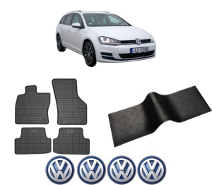 Set 5 covorase auto Volkswagen GOLF VII Variant (BA5, BV5) din 2007-2015, cu covoras tunel median, presuri auto din cauciuc, 4x Stickere auto cu Volkswagen - Img 2