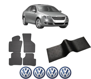 Set 5 covorase auto Volkswagen PASSAT B6 (3C2) din 2016-2020, cu covoras tunel median, presuri auto din cauciuc, 4x Stickere auto cu Volkswagen - Img 2