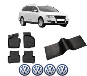 Set 5 covorase auto Volkswagen PASSAT B6 Variant (3C5) din 2016-2021, cu covoras tunel median, presuri auto din cauciuc, 4x Stickere auto cu Volkswagen - Img 2