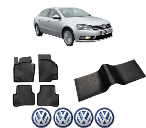 Set 5 covorase auto Volkswagen PASSAT B7 (A32, A33) din 2008-2012, cu covoras tunel median, presuri auto din cauciuc, 4x Stickere auto cu Volkswagen - Img 2