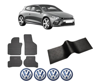 Set 5 covorase auto Volkswagen SCIROCCO III (137, 138) din 2016-2024, cu covoras tunel median, presuri auto din cauciuc, 4x Stickere auto cu Volkswagen - Img 2
